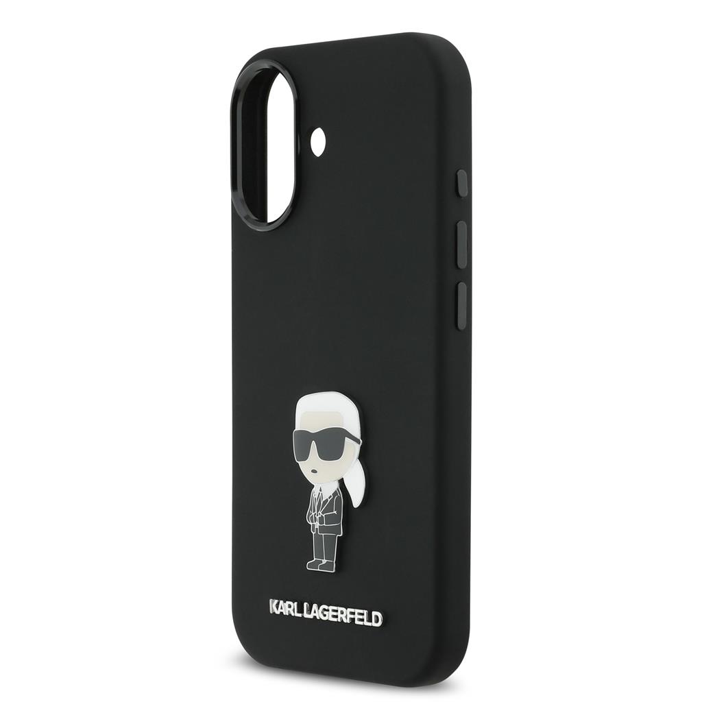 Karl Lagerfeld Liquid Silicone Metal Ikonik tok iPhone 17 (Fekete)
