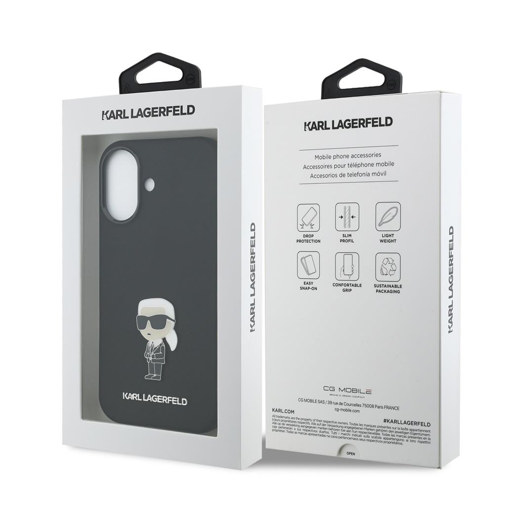 Karl Lagerfeld Liquid Silicone Metal Ikonik tok iPhone 17 (Fekete)