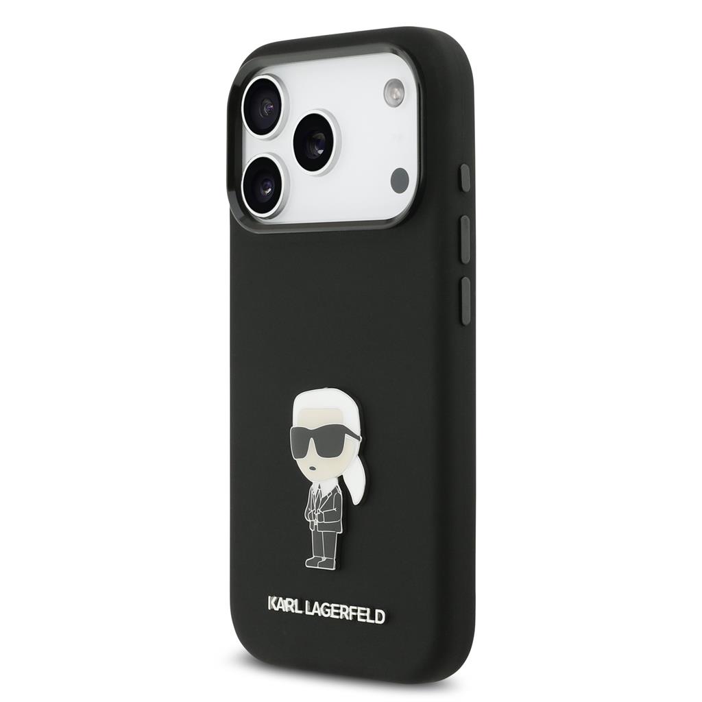 Karl Lagerfeld Liquid Silicone Metal Ikonik tok iPhone 17 Pro (Fekete)