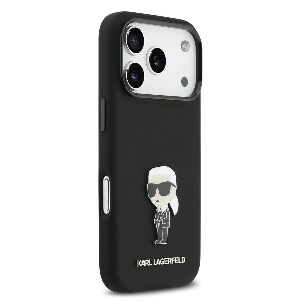 Karl Lagerfeld Liquid Silicone Metal Ikonik tok iPhone 17 Pro (Fekete)