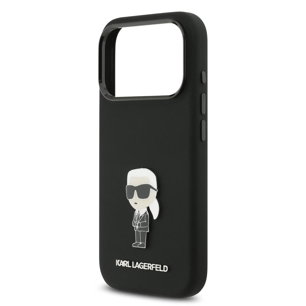 Karl Lagerfeld Liquid Silicone Metal Ikonik tok iPhone 17 Pro (Fekete)