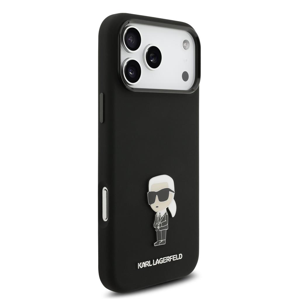 Karl Lagerfeld Liquid Silicone Metal Ikonik tok iPhone 17 Pro Max (Fekete)