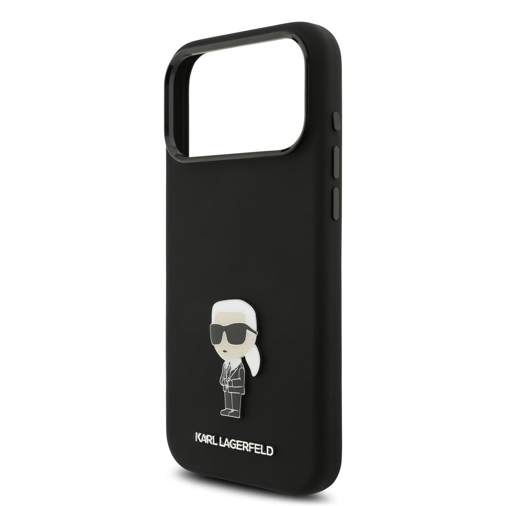Karl Lagerfeld Liquid Silicone Metal Ikonik tok iPhone 17 Pro Max (Fekete)