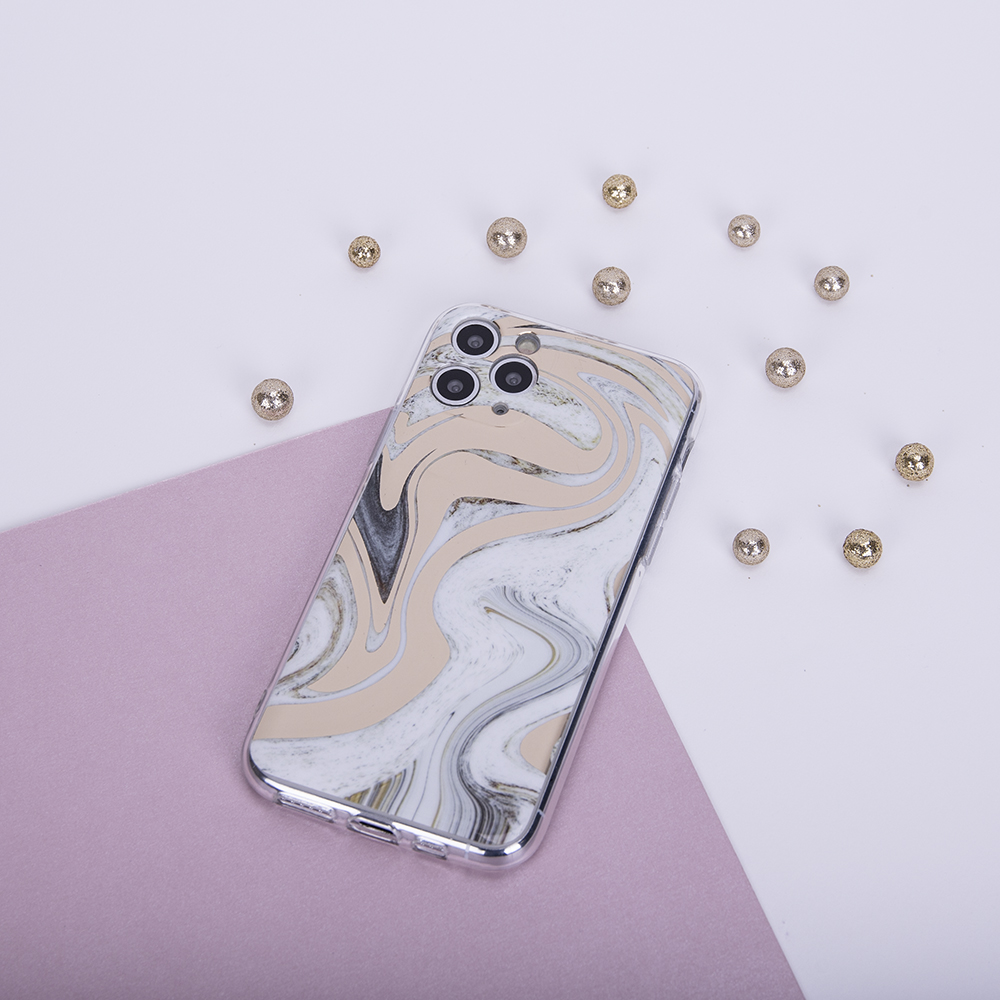 Samsung Galaxy A03 / Galaxy A03S / Galaxy A03 CORE / Galaxy A02 / Galaxy A02S wave márvány mintás hátlap tok (Fehér-Arany)