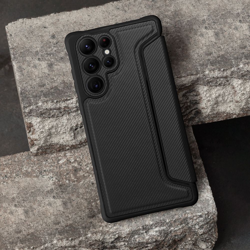 Samsung Galaxy A12 Razor mágneses ütésálló notesz tok, (Fekete) 1