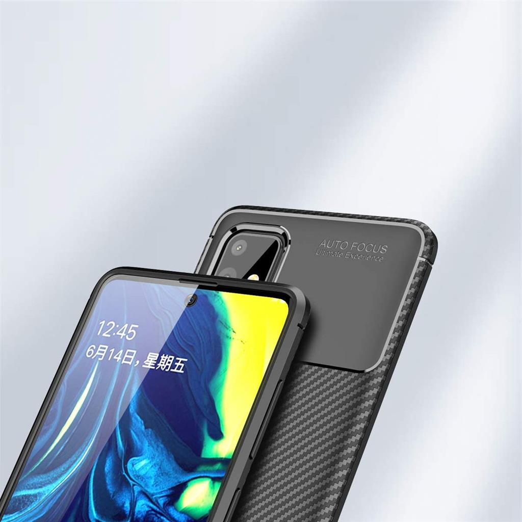 Samsung Galaxy A71 carbon fiber szilikon hátlap tok, (Fekete)