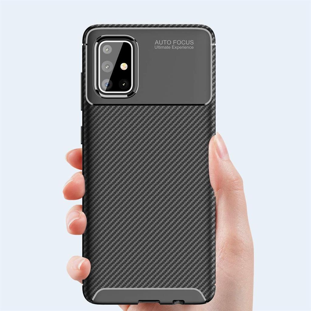 Samsung Galaxy A71 carbon fiber szilikon hátlap tok, (Fekete)