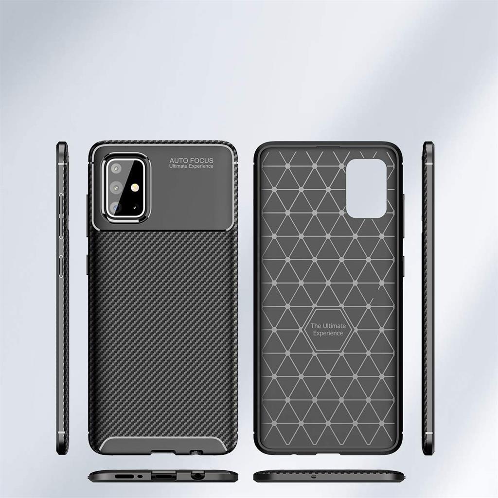 Samsung Galaxy A71 carbon fiber szilikon hátlap tok, (Fekete)