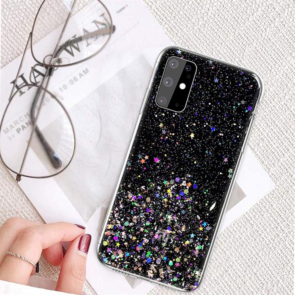 Samsung Galaxy A72 4G/A72 5G sequins glue glitter csillogós szilikon hátlap tok, (Fekete)