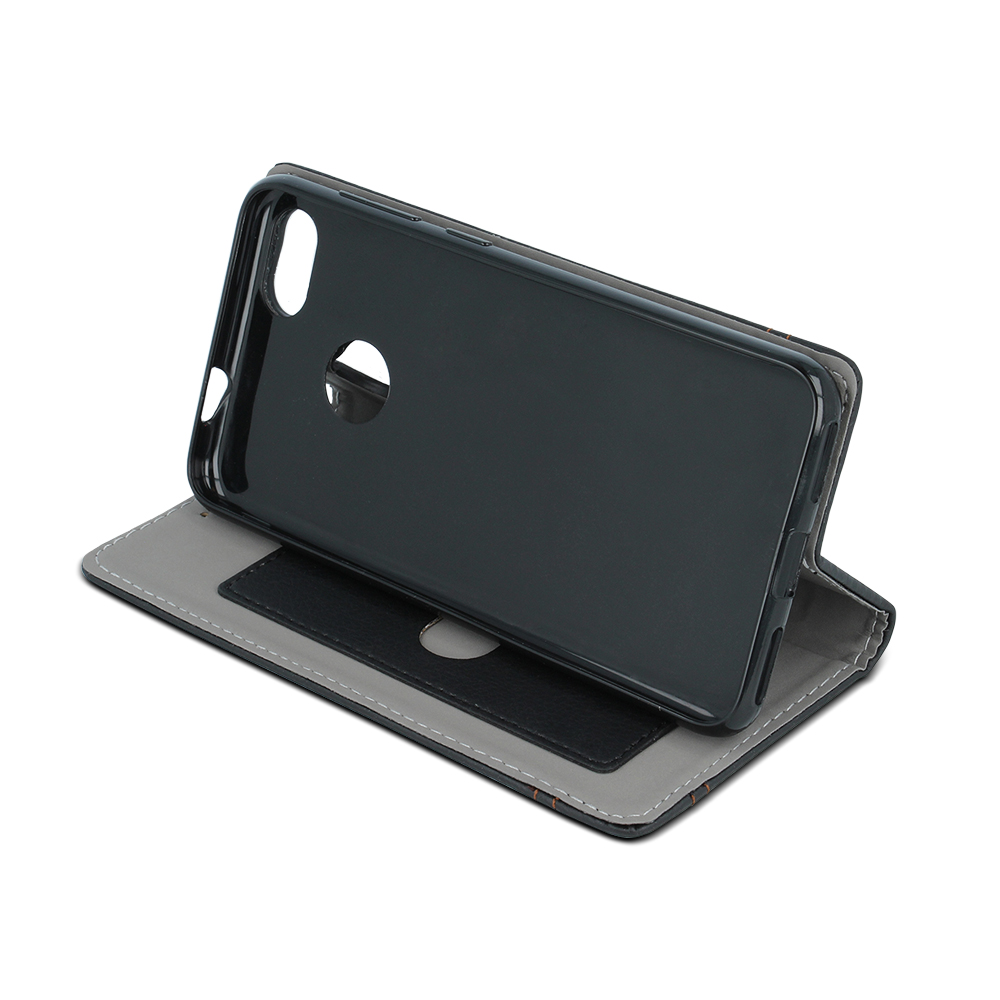 Samsung Galaxy J5 2017 smart focus mágneses notesz tok, fekete - piros fonallal