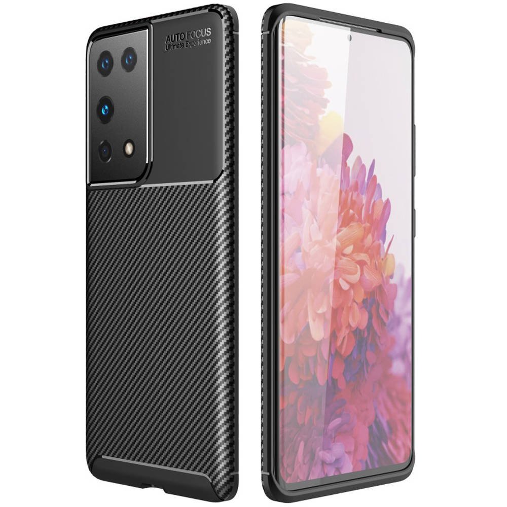Samsung Galaxy S21 Ultra carbon fiber szilikon hátlap tok, (Fekete)