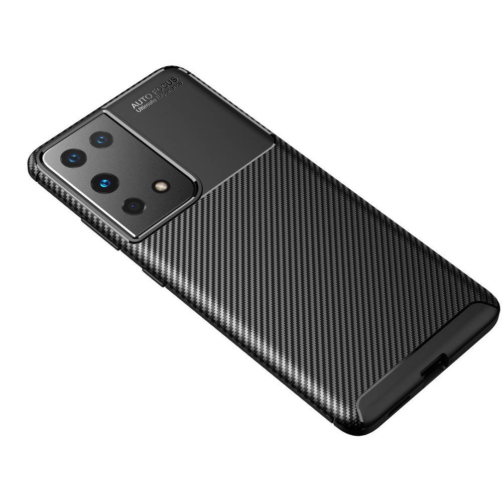 Samsung Galaxy S21 Ultra carbon fiber szilikon hátlap tok, (Fekete)