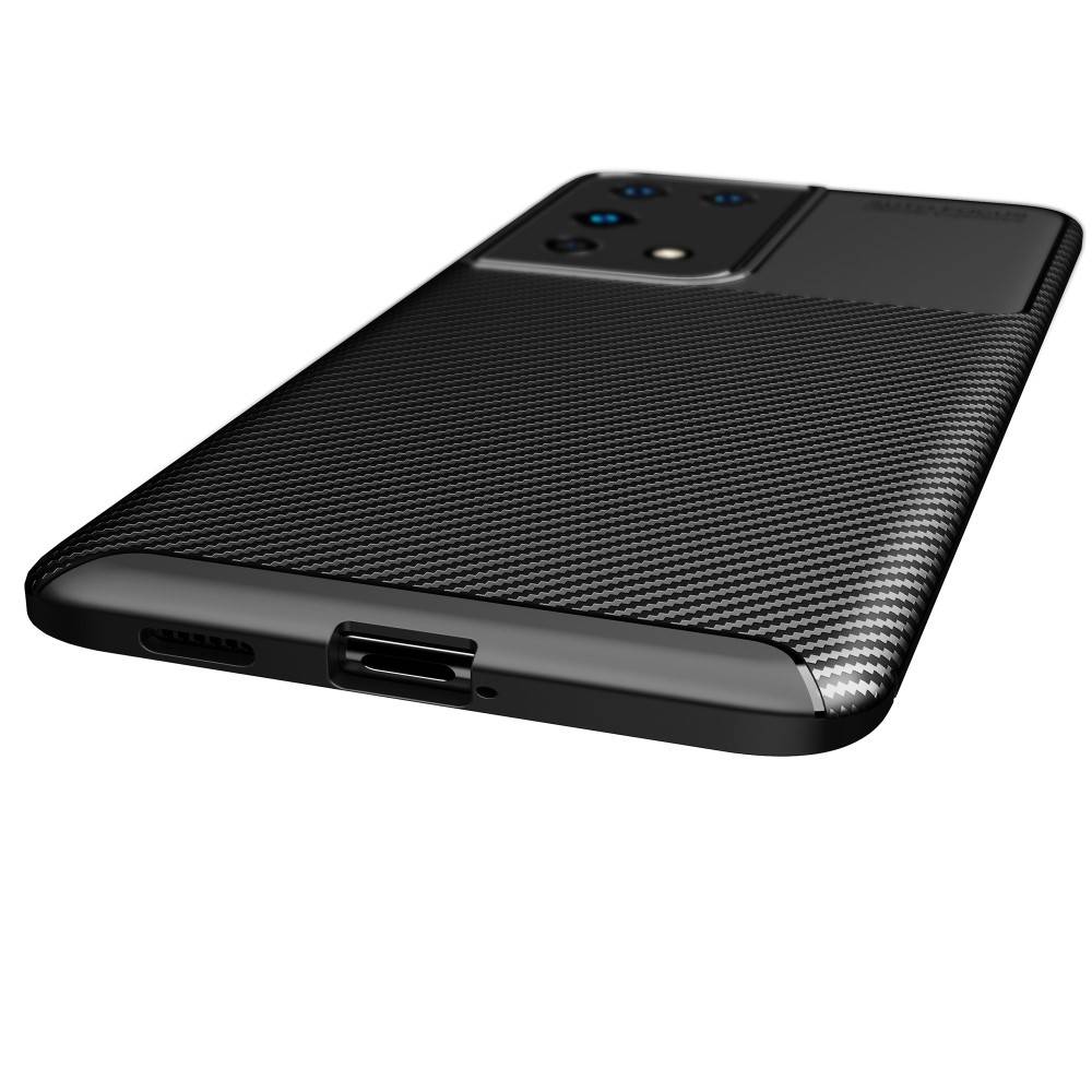 Samsung Galaxy S21 Ultra carbon fiber szilikon hátlap tok, (Fekete)