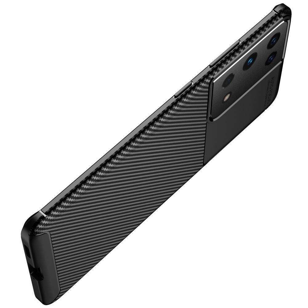 Samsung Galaxy S21 Ultra carbon fiber szilikon hátlap tok, (Fekete)