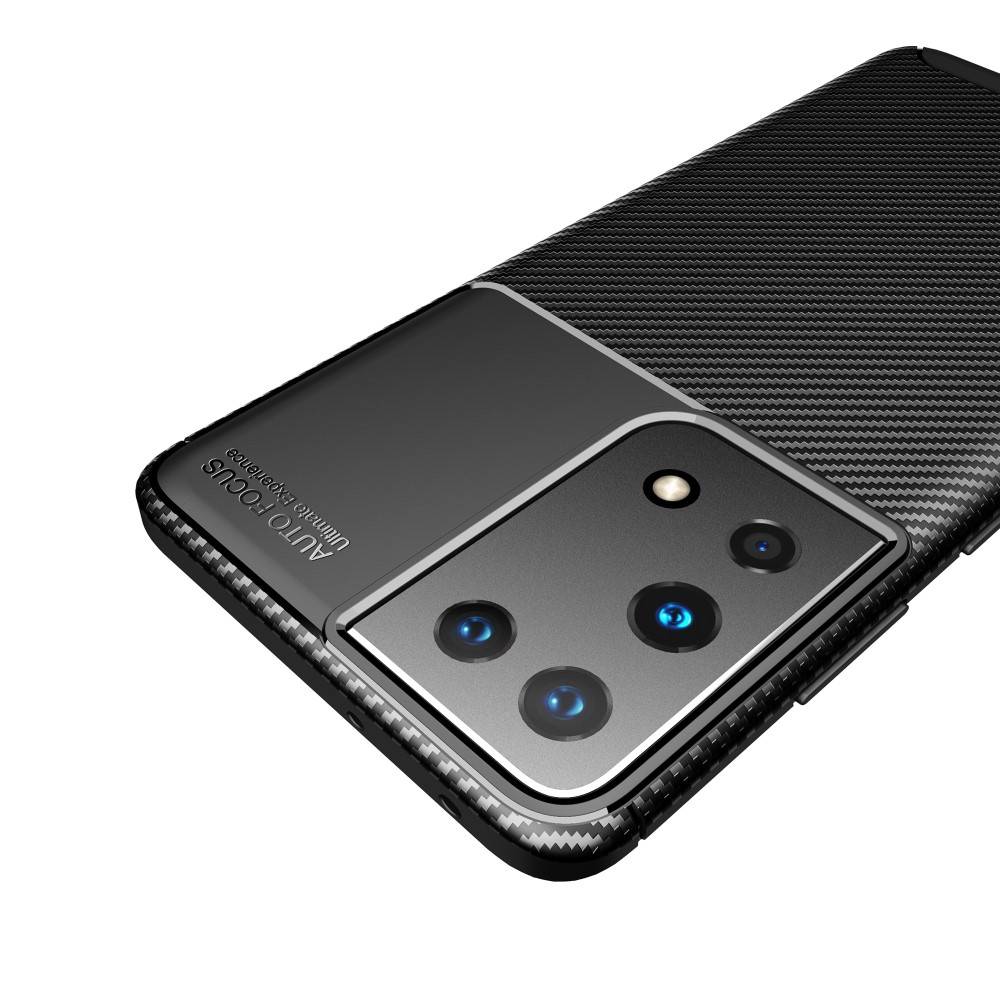 Samsung Galaxy S21 Ultra carbon fiber szilikon hátlap tok, (Fekete)