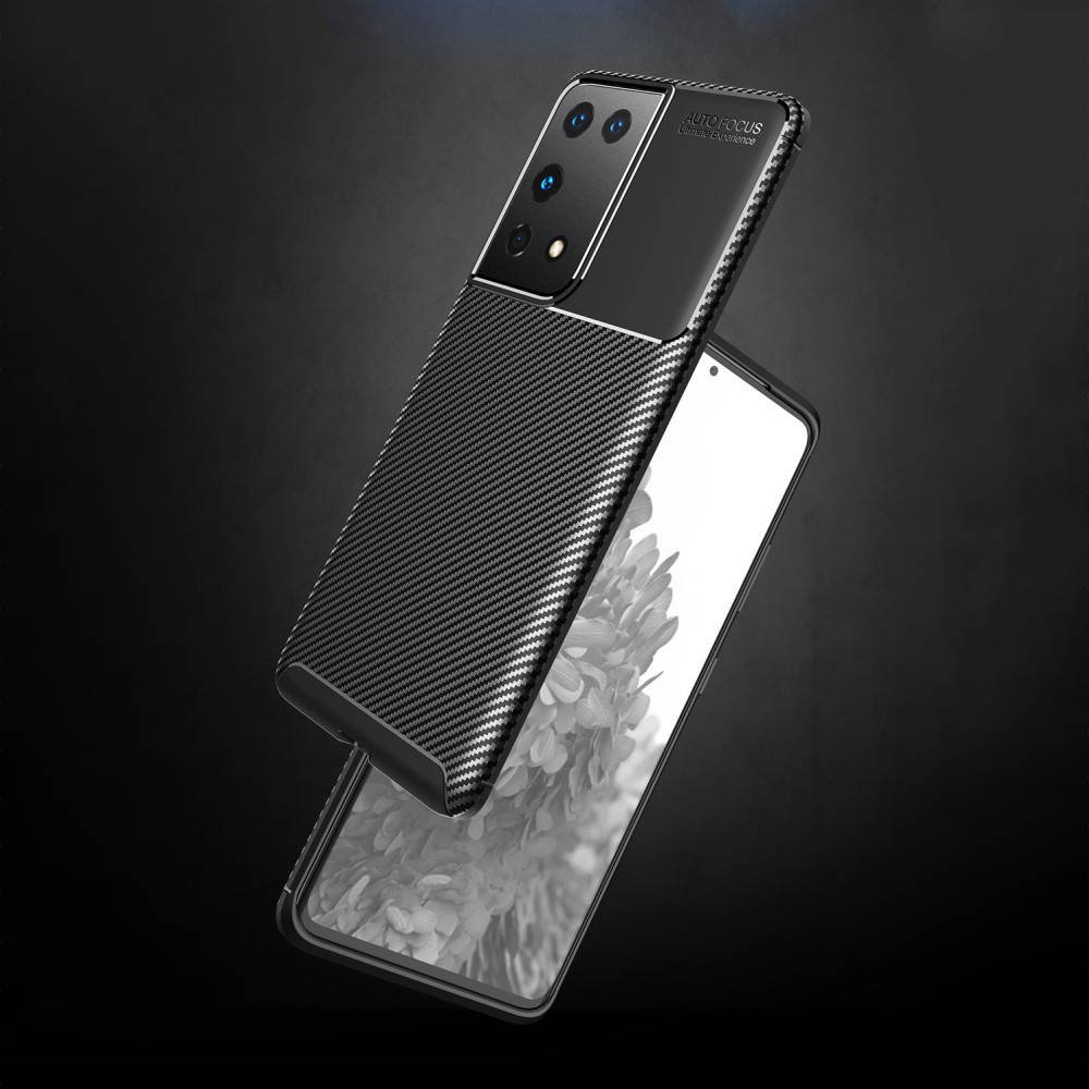 Samsung Galaxy S21 Ultra carbon fiber szilikon hátlap tok, (Fekete)