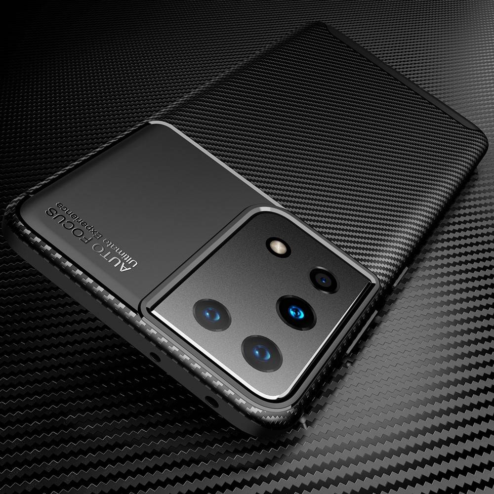 Samsung Galaxy S21 Ultra carbon fiber szilikon hátlap tok, (Fekete)