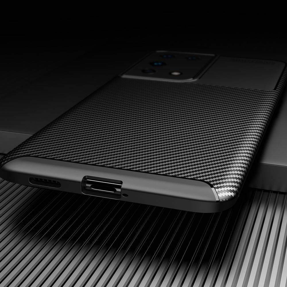 Samsung Galaxy S21 Ultra carbon fiber szilikon hátlap tok, (Fekete)