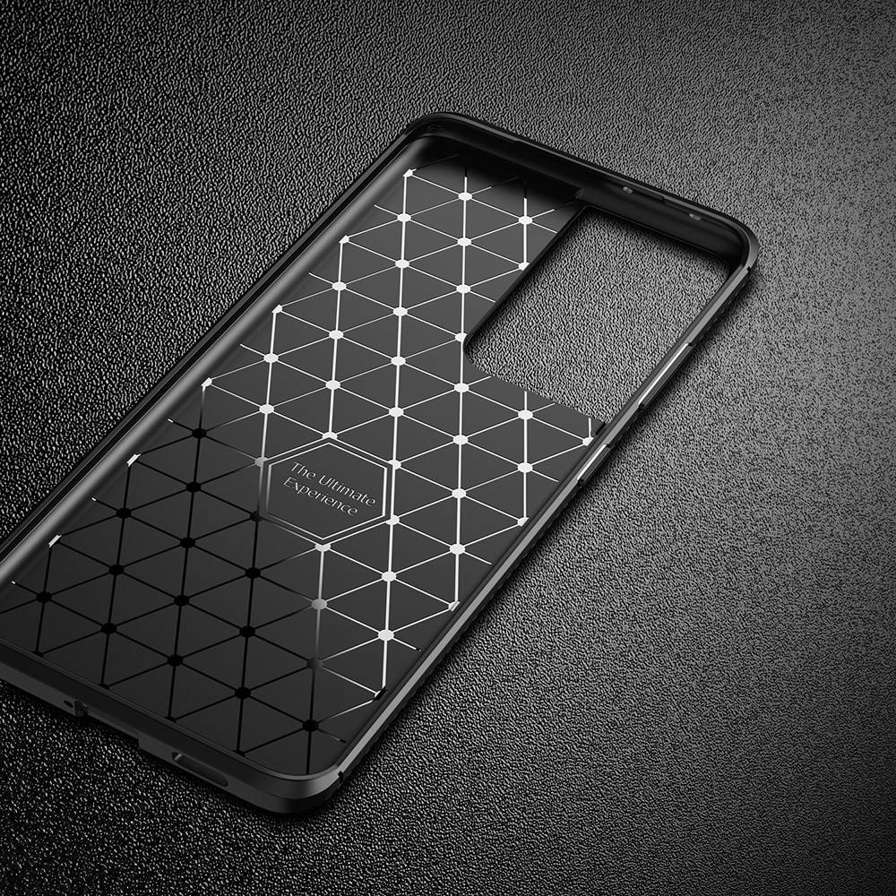 Samsung Galaxy S21 Ultra carbon fiber szilikon hátlap tok, (Fekete)