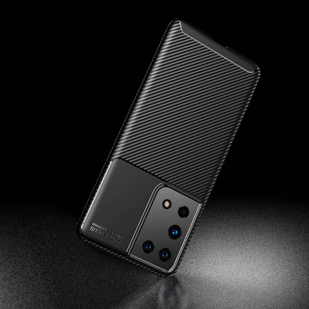 Samsung Galaxy S21 Ultra carbon fiber szilikon hátlap tok, (Fekete)
