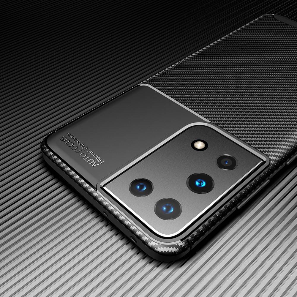 Samsung Galaxy S21 Ultra carbon fiber szilikon hátlap tok, (Fekete)