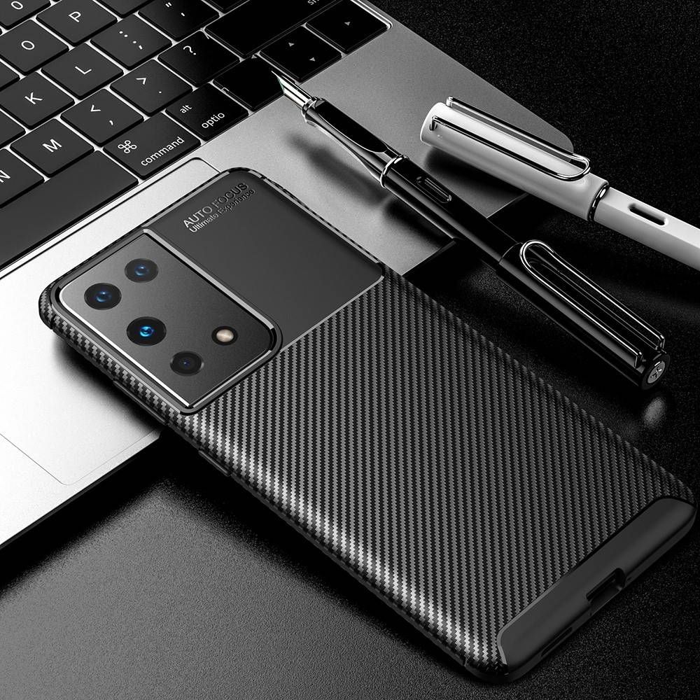 Samsung Galaxy S21 Ultra carbon fiber szilikon hátlap tok, (Fekete)