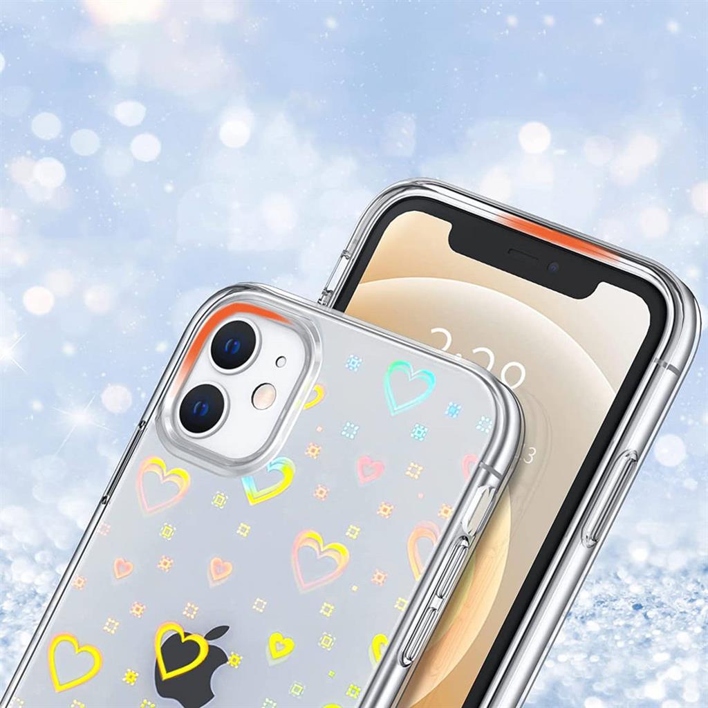 Samsung Galaxy S22 fénylő szív mintás szilikon hátlap tok (Átlátszó-Multicolor) 0