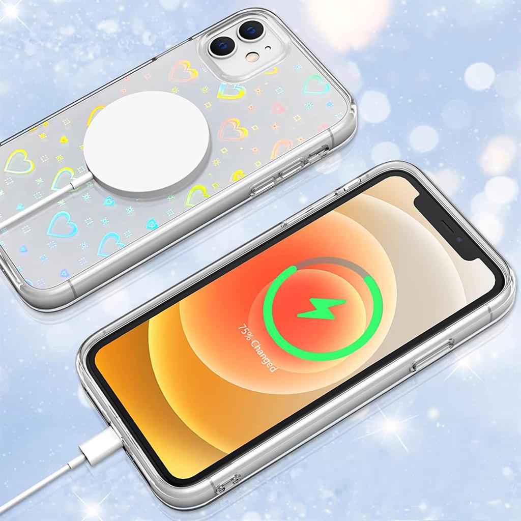 Samsung Galaxy S22 fénylő szív mintás szilikon hátlap tok (Átlátszó-Multicolor) 1