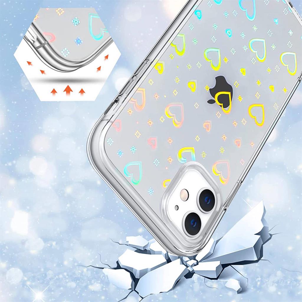 Samsung Galaxy S22 fénylő szív mintás szilikon hátlap tok (Átlátszó-Multicolor) 2