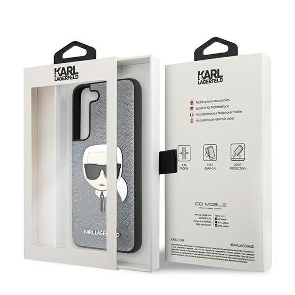 Samsung Galaxy S22 5G Karl Lagerfeld PU Saffiano Karl Head tok (Ezüst - KLHCS22SSAKHSL)