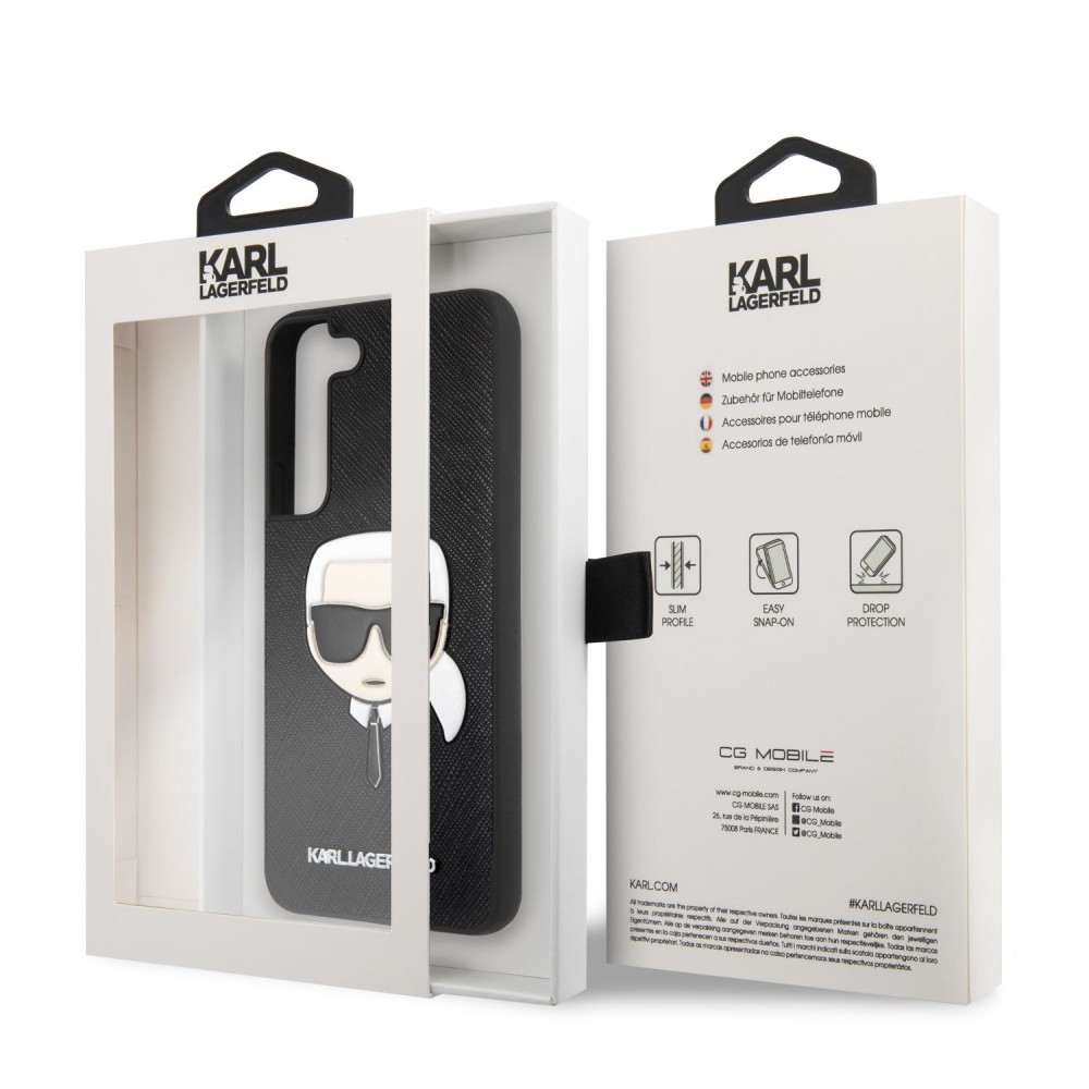 Samsung Galaxy S22 5G Karl Lagerfeld PU Saffiano Karl Head tok (Fekete - KLHCS22SSAKHBK)