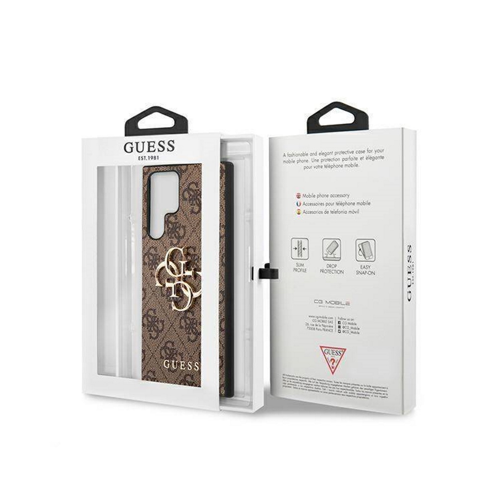 Samsung Galaxy S22 Ultra Guess PU 4G Metal Logo tok (Barna) - GUHCS22L4GMGBR