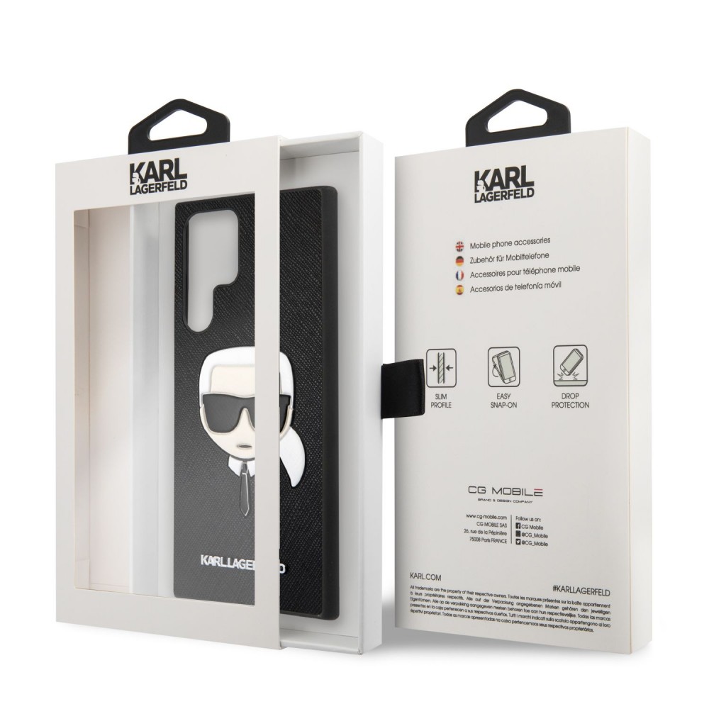Samsung Galaxy S22 Ultra Karl Lagerfeld PU Saffiano Karl Head tok (Fekete - KLHCS22LSAKHBK)