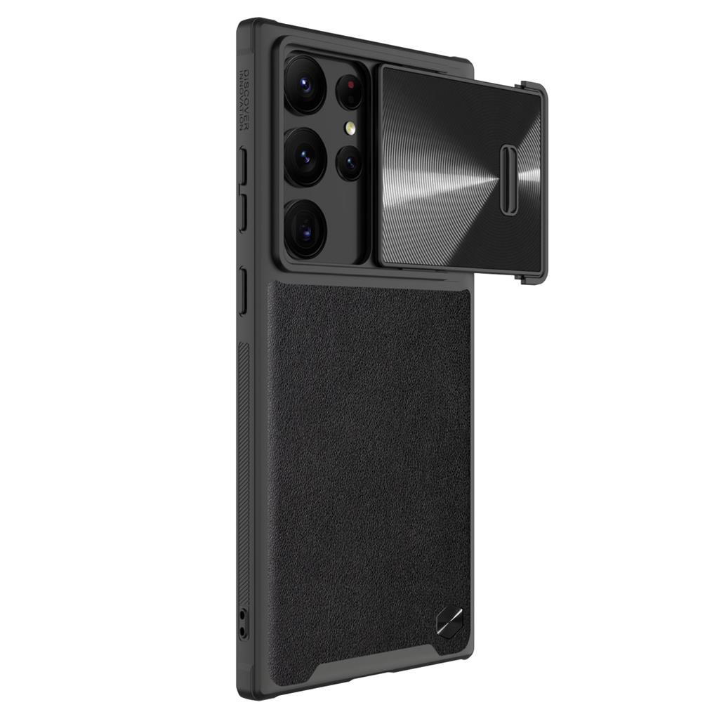 Samsung Galaxy S22 Ultra Nillkin camshield leather hátlap tok (Fekete)