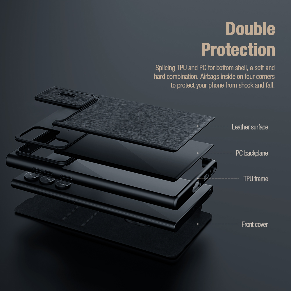 Samsung Galaxy S23 Ultra Nillkin Qin cloth pro kameravédős szövet notesz tok (Kék)