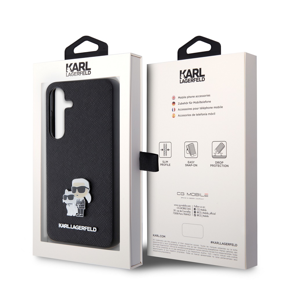 Samsung Galaxy S24 Karl Lagerfeld PU Saffiano Metal Karl and Choupette tok (Fekete) – KLHCS24SPSAKCMPK