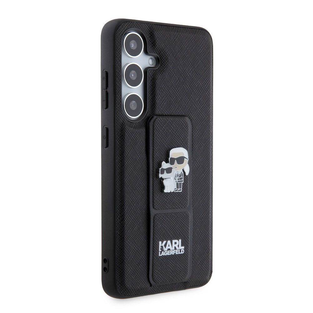 Samsung Galaxy S24 Karl Lagerfeld Saffiano Grip Stand Metal Logo tok (Fekete) – KLHCS24SGSAKCPK