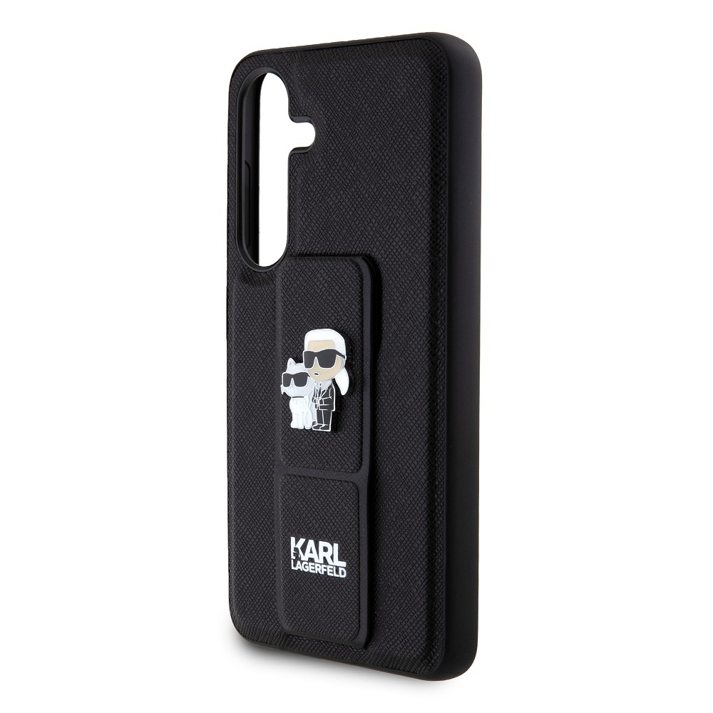 Samsung Galaxy S24 Karl Lagerfeld Saffiano Grip Stand Metal Logo tok (Fekete) – KLHCS24SGSAKCPK