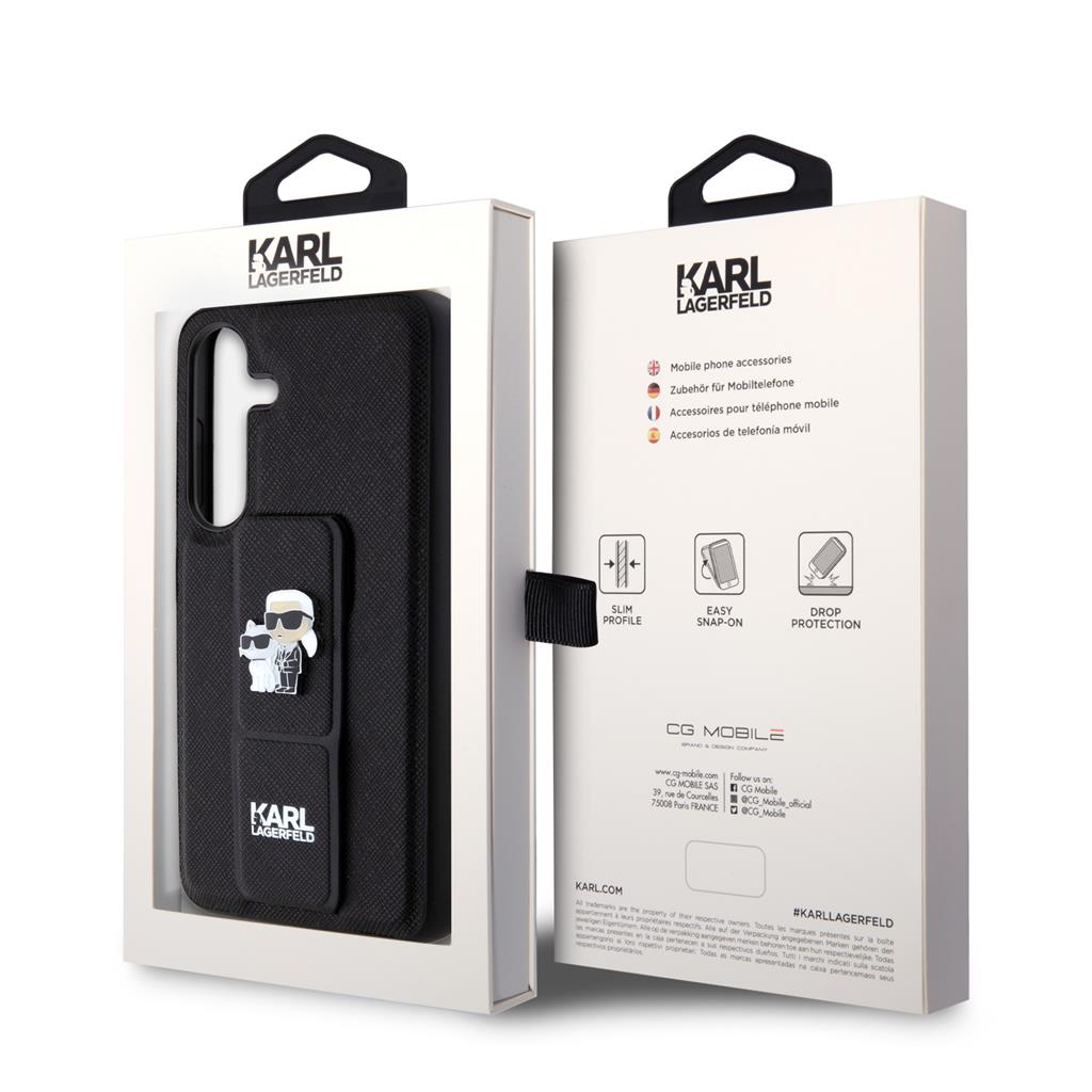 Samsung Galaxy S24 Karl Lagerfeld Saffiano Grip Stand Metal Logo tok (Fekete) – KLHCS24SGSAKCPK