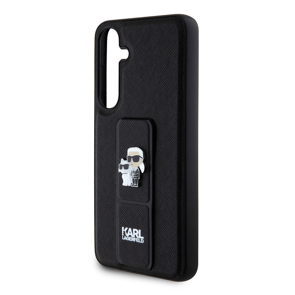Samsung Galaxy S24+ Karl Lagerfeld Saffiano Grip Stand Metal Logo tok (Fekete) – KLHCS24MGSAKCPK