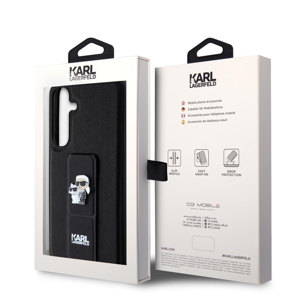 Samsung Galaxy S24+ Karl Lagerfeld Saffiano Grip Stand Metal Logo tok (Fekete) – KLHCS24MGSAKCPK
