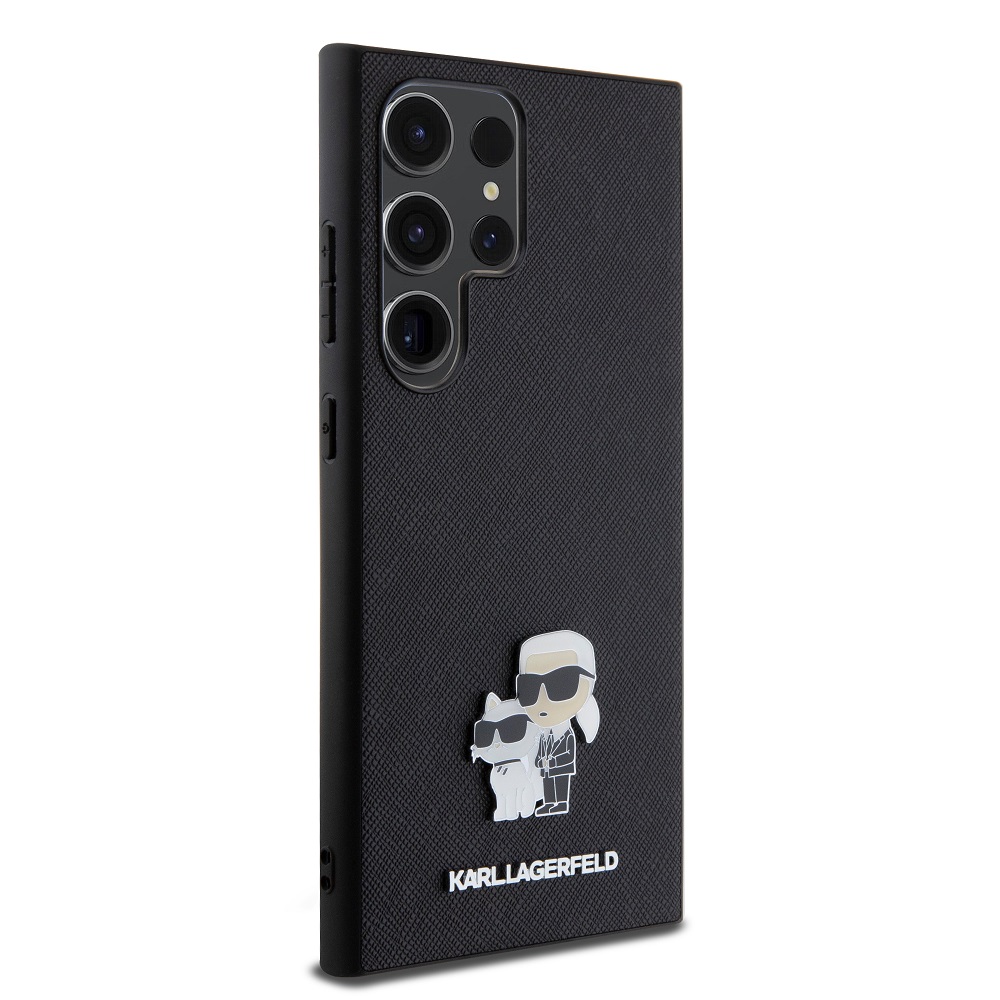Samsung Galaxy S24 Ultra Karl Lagerfeld PU Saffiano Metal Karl and Choupette tok (Fekete) – KLHCS24LPSAKCMPK