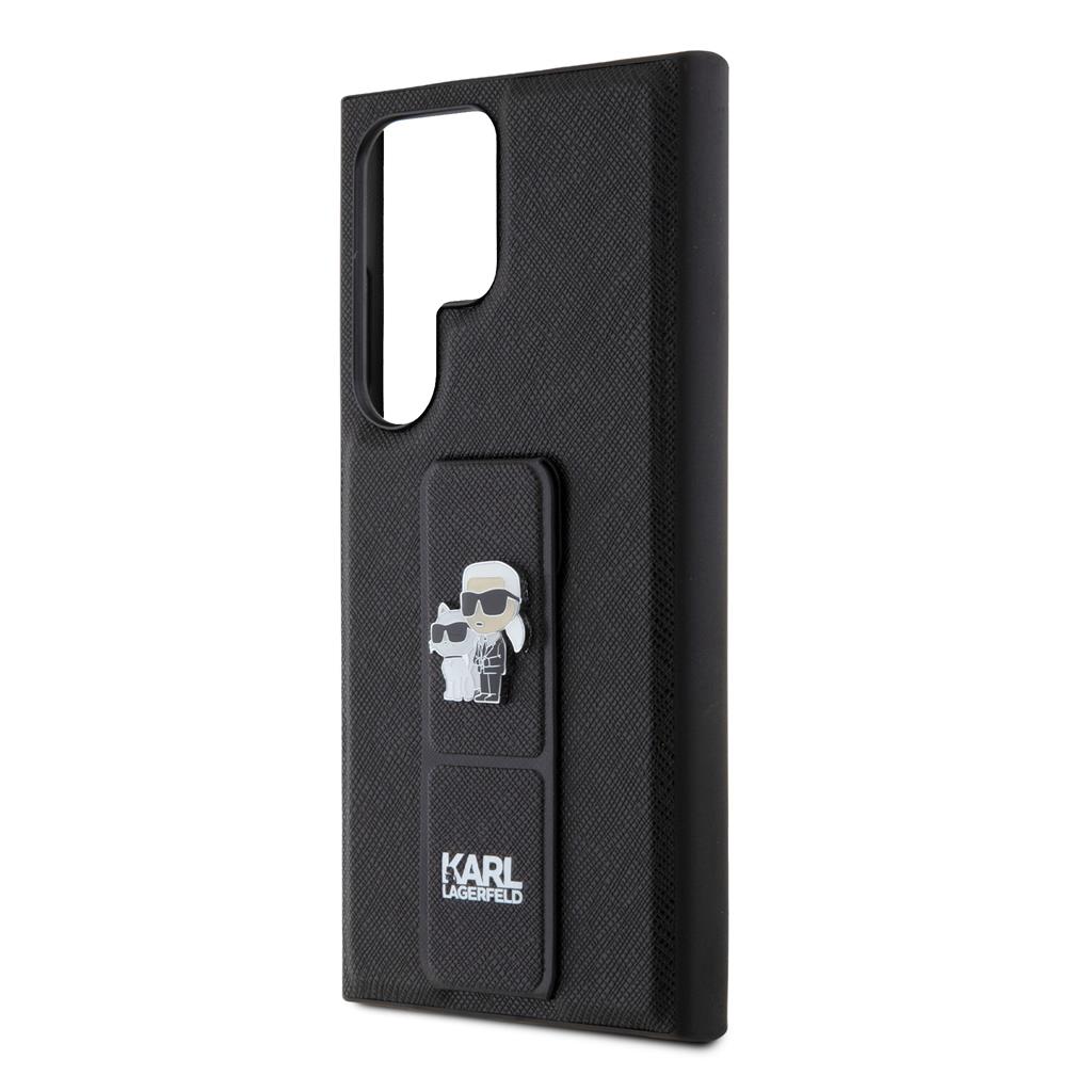 Samsung Galaxy S24 Ultra Karl Lagerfeld Saffiano Grip Stand Metal Logo tok (Fekete) – KLHCS24LGSAKCPK