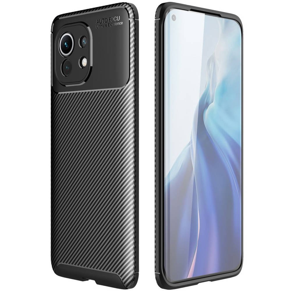 Xiaomi Mi 11 5G carbon fiber szilikon hátlap tok, (Fekete) 12