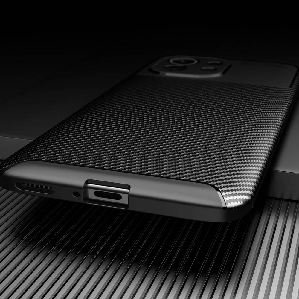 Xiaomi Mi 11 5G carbon fiber szilikon hátlap tok, (Fekete) 15