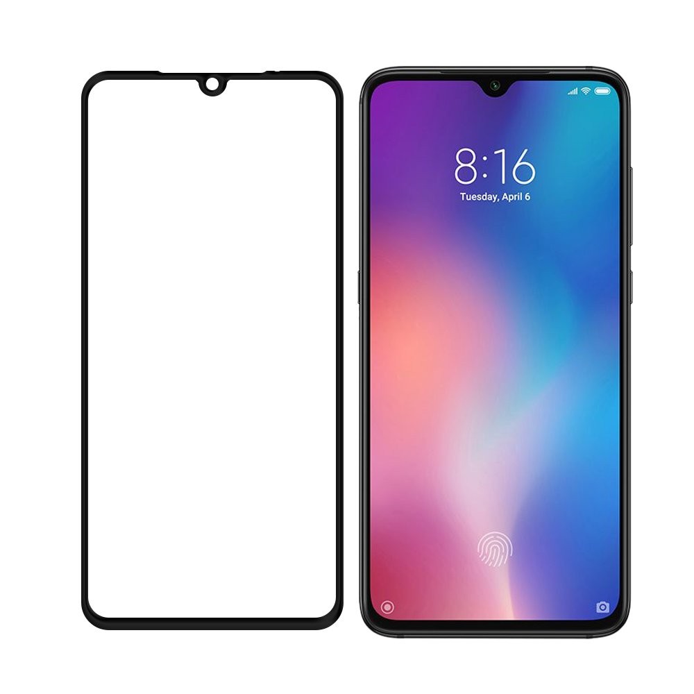 Xiaomi Mi 9 5D üvegfólia teljes kijelzőre, átlátszó (fekete keret)