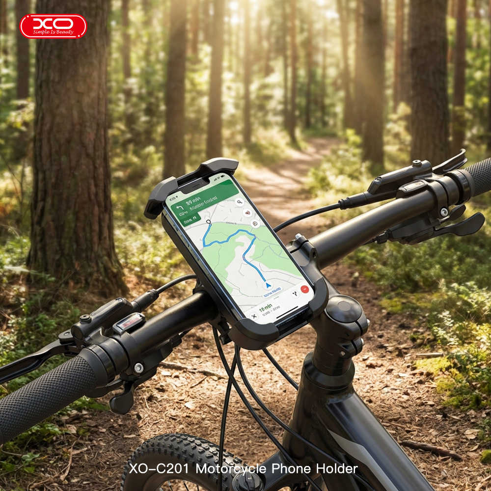 XO C201 teljesen zárt kerékpáros/motoros telefon tartó (Fekete/Narancssárga)