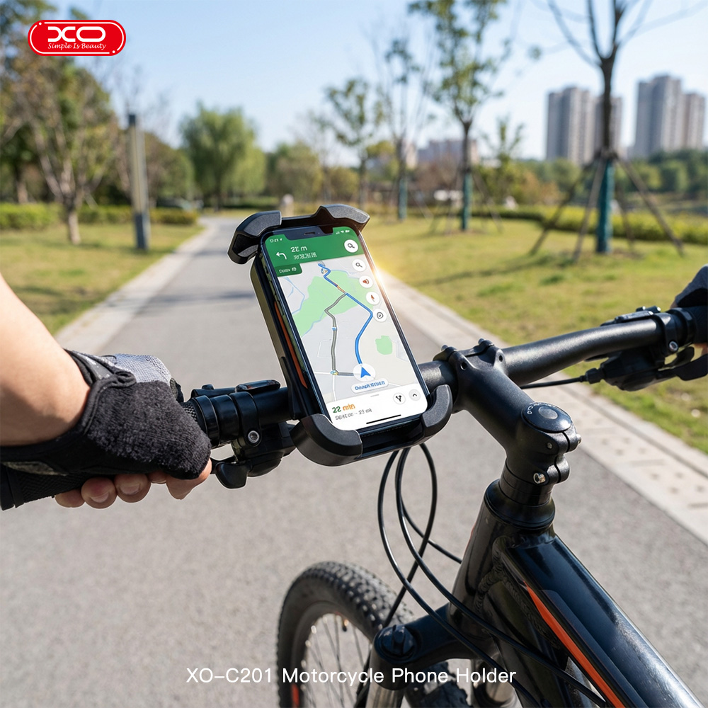 XO C201 teljesen zárt kerékpáros/motoros telefon tartó (Fekete/Narancssárga)