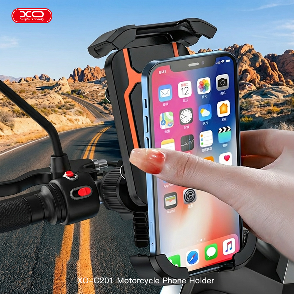 XO C201 teljesen zárt kerékpáros/motoros telefon tartó (Fekete/Narancssárga)