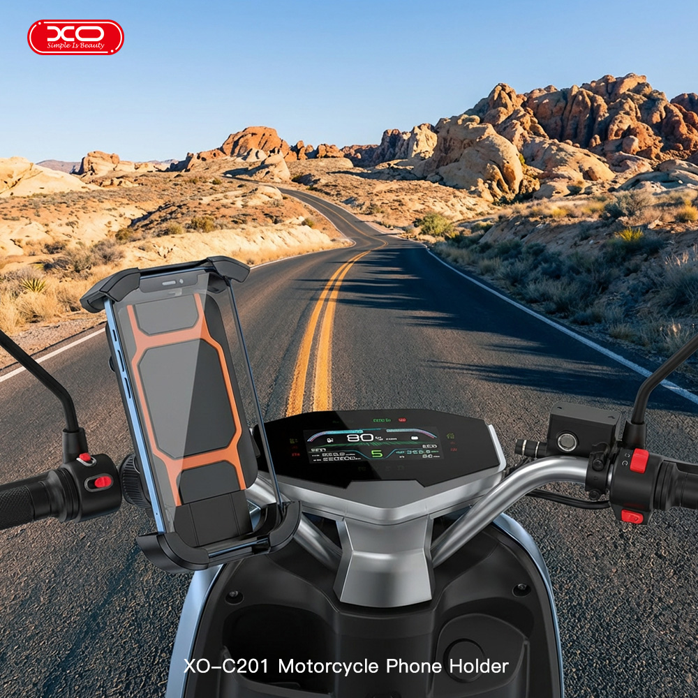 XO C201 teljesen zárt kerékpáros/motoros telefon tartó (Fekete/Narancssárga)